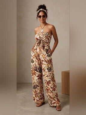 BNWT Patrons of Peace Floral Strapless Wide Leg Jumpsuit Overall Boho Tropical S